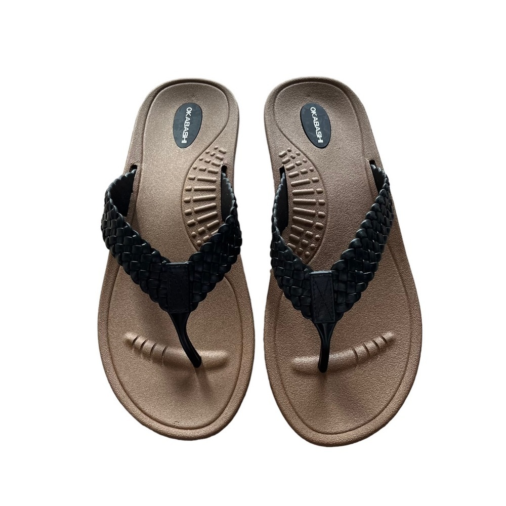 Okabashi brown and black thong flip flop sandals size large